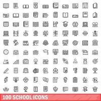 Ensemble de 100 icônes d'école, style de contour vecteur