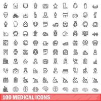 Ensemble de 100 icônes médicales, style de contour