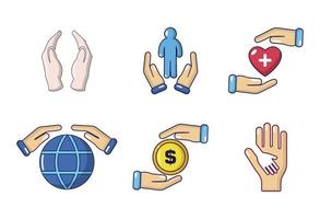 jeu d'icônes de protection des mains, style cartoon