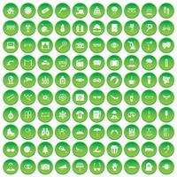 100 icônes de verres définies cercle vert vecteur