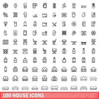 Ensemble de 100 icônes de maison, style de contour vecteur