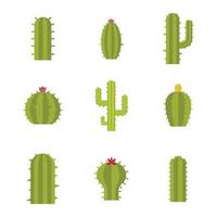 jeu d'icônes de cactus, style plat vecteur