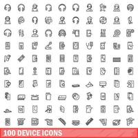 Ensemble de 100 icônes de périphérique, style de contour vecteur