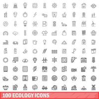 Ensemble de 100 icônes écologiques, style de contour vecteur