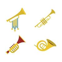 jeu d'icônes de trompette, style plat vecteur