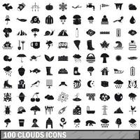 Ensemble d'icônes de 100 nuages, style simple vecteur