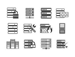 jeu d'icônes de serveur, style simple vecteur