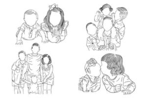 set bundle mignon heureux frère et sœur fille et fils bébés famille enfants enfants dessin au trait illustration dessinée à la main vecteur