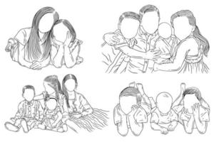 set bundle mignon heureux frère et sœur fille et fils bébés famille enfants enfants dessin au trait illustration dessinée à la main vecteur