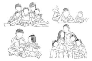 set bundle mignon heureux frère et sœur fille et fils bébés famille enfants enfants dessin au trait illustration dessinée à la main vecteur