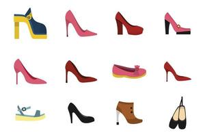 jeu d'icônes de chaussures femme, style plat vecteur