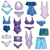 ensemble d'images vectorielles de maillots de bain de dessin animé et d'éléments de sous-vêtements de bikini, soutien-gorge de beauté de plage, élégante collection de vêtements dessinés à la main vecteur