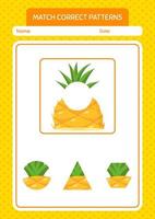 match pattern game avec ananas. feuille de travail pour les enfants d'âge préscolaire, feuille d'activité pour enfants vecteur