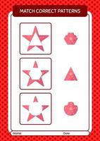match pattern game avec seastar. feuille de travail pour les enfants d'âge préscolaire, feuille d'activité pour enfants vecteur