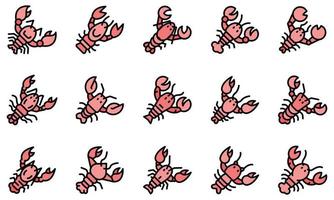 icônes de homard définies vecteur plat