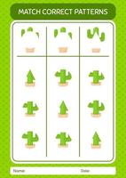 match pattern jeu avec cactus. feuille de travail pour les enfants d'âge préscolaire, feuille d'activité pour enfants vecteur