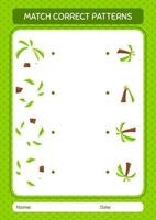 match pattern game avec cocotier. feuille de travail pour les enfants d'âge préscolaire, feuille d'activité pour enfants vecteur