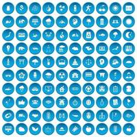 100 icônes d'harmonie définies en bleu vecteur