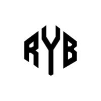 création de logo de lettre ryb avec forme de polygone. création de logo en forme de polygone et de cube ryb. modèle de logo vectoriel ryb hexagone couleurs blanches et noires. monogramme ryb, logo d'entreprise et immobilier.