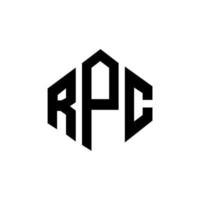 création de logo de lettre rpc avec forme de polygone. création de logo en forme de polygone et de cube rpc. modèle de logo vectoriel hexagone rpc couleurs blanches et noires. monogramme rpc, logo commercial et immobilier.