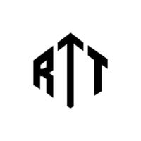 création de logo de lettre rtt avec forme de polygone. création de logo en forme de polygone et de cube rtt. modèle de logo vectoriel rtt hexagone couleurs blanches et noires. monogramme rtt, logo d'entreprise et immobilier.