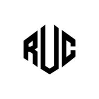 création de logo de lettre ruc avec forme de polygone. création de logo en forme de polygone et de cube ruc. modèle de logo vectoriel hexagone ruc couleurs blanches et noires. monogramme ruc, logo d'entreprise et immobilier.