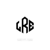 création de logo de lettre lre avec forme de polygone. lre création de logo en forme de polygone et de cube. lre modèle de logo vectoriel hexagone couleurs blanches et noires. lre monogramme, logo d'entreprise et immobilier.