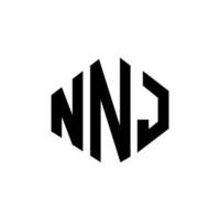 création de logo de lettre nnj avec forme de polygone. création de logo en forme de polygone et de cube nnj. modèle de logo vectoriel nnj hexagone couleurs blanches et noires. monogramme nnj, logo d'entreprise et immobilier.