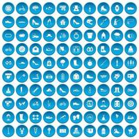 100 icônes de chaussures définies en bleu vecteur