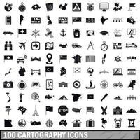 Ensemble de 100 icônes de cartographie, style simple