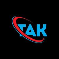 tak logo. prendre la lettre. création de logo de lettre tak. initiales logo tak liées avec un cercle et un logo monogramme majuscule. tak typographie pour la technologie, les affaires et la marque immobilière. vecteur