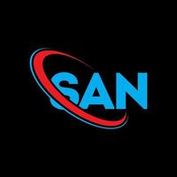 logo san. san lettre. création de logo de lettre san. initiales logo san liées avec un cercle et un logo monogramme majuscule. typographie san pour la technologie, les affaires et la marque immobilière. vecteur