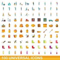 Ensemble de 100 icônes universelles, style dessin animé vecteur