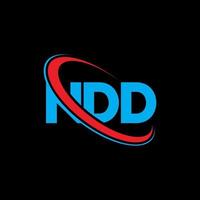 ndd logo. ndd lettre. création de logo de lettre ndd. initiales ndd logo liées avec un cercle et un logo monogramme majuscule. ndd typographie pour la technologie, les affaires et la marque immobilière. vecteur