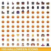 Ensemble de 100 icônes d'halloween, style dessin animé vecteur