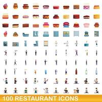 Ensemble de 100 icônes de restaurant, style dessin animé vecteur