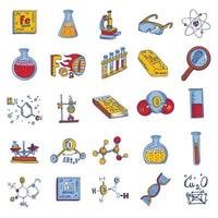 jeu d'icônes de laboratoire de chimie, style dessiné à la main vecteur