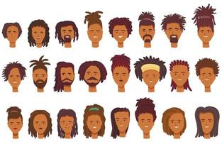 les icônes de dreadlocks définissent le vecteur de dessin animé. mode africaine