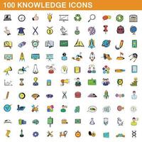 Ensemble de 100 icônes de connaissances, style dessin animé vecteur
