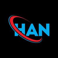 logo Han. lettre han. création de logo de lettre han. initiales logo han liées avec un cercle et un logo monogramme majuscule. typographie han pour la technologie, les affaires et la marque immobilière. vecteur