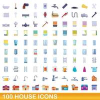 Ensemble de 100 icônes de maison, style dessin animé vecteur