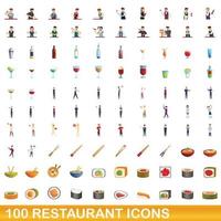 Ensemble de 100 icônes de restaurant, style dessin animé vecteur