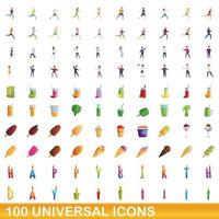 Ensemble de 100 icônes universelles, style dessin animé vecteur