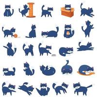 jeu d'icônes de chat ludique, style dessin animé vecteur
