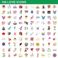 Ensemble de 100 icônes d'amour, style dessin animé vecteur