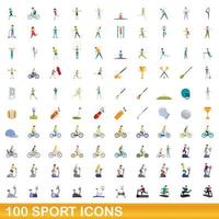 Ensemble de 100 icônes de sport, style cartoon vecteur