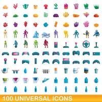 Ensemble de 100 icônes universelles, style dessin animé vecteur