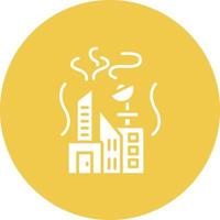 icône de fond de cercle de glyphe de pollution de la ville vecteur
