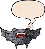 chauve-souris vampire de dessin animé et bulle de dialogue dans un style de texture rétro vecteur