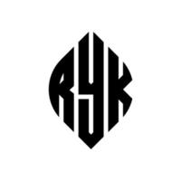 création de logo de lettre de cercle ryk avec forme de cercle et d'ellipse. lettres ryk ellipse avec style typographique. les trois initiales forment un logo circulaire. ryk cercle emblème abstrait monogramme lettre marque vecteur. vecteur